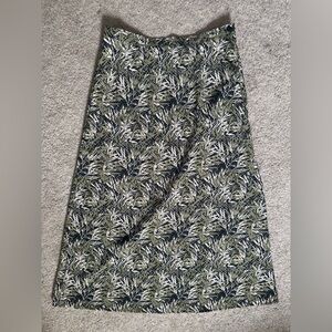 Vintage Sag Harbor Petite 6 Midi Skirt Black Olive Green Tan Leaf Grass Pattern